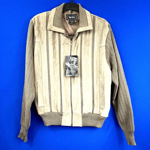 VINTAGE•NWT |•VAN CORT•| Retro Suede + Knit Collared Tan Jacket Size M - Picture 1 of 11